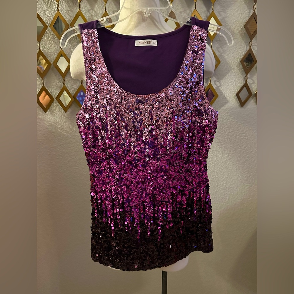 Sparkling Pink and Purple Ombré Sequin Tank Top